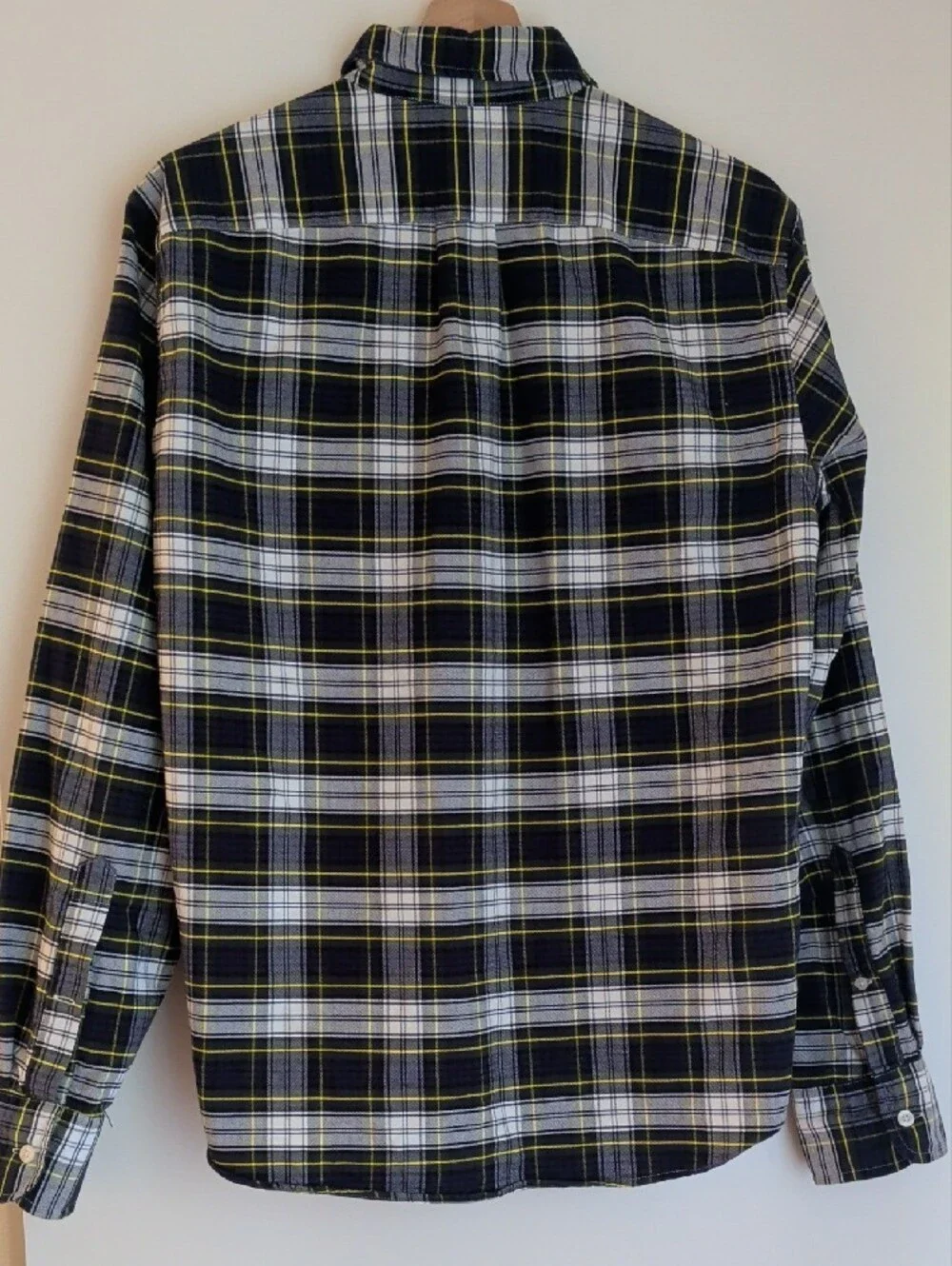 J.Crew 100% Cotton Plaid Button-Down Shirt - Black & White with Yellow Accent